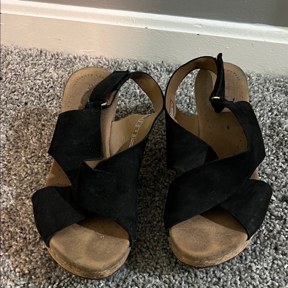 Clarks Black Wedge Sandals